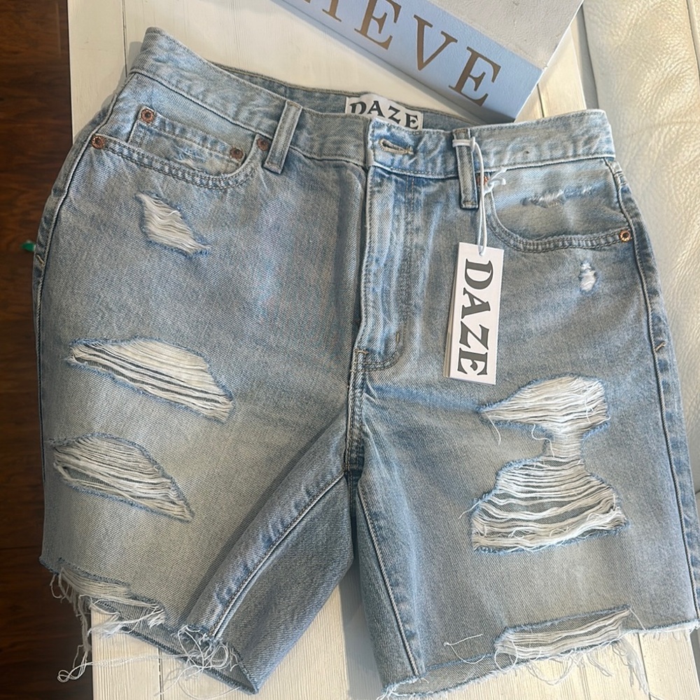 Blue Distressed Jean Shorts Relaxed Fit